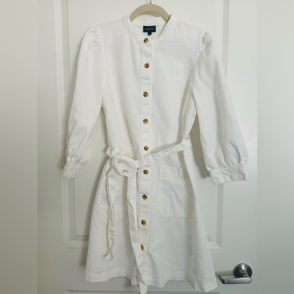 White Denim Long Sleeve Casual Dress